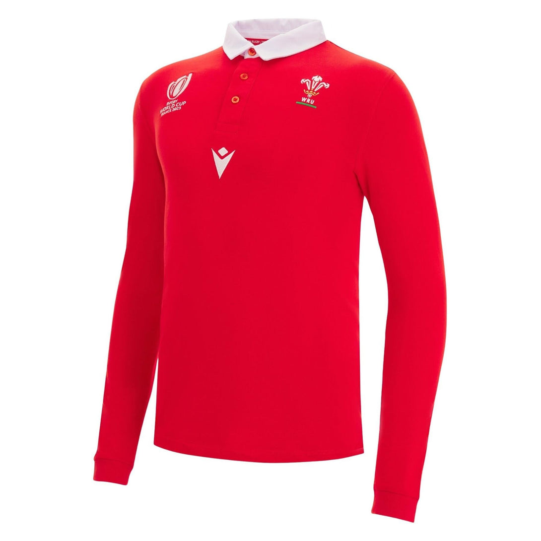 Macron Kids Wales WRU RWC 2023 L/S Cotton Jersey Red