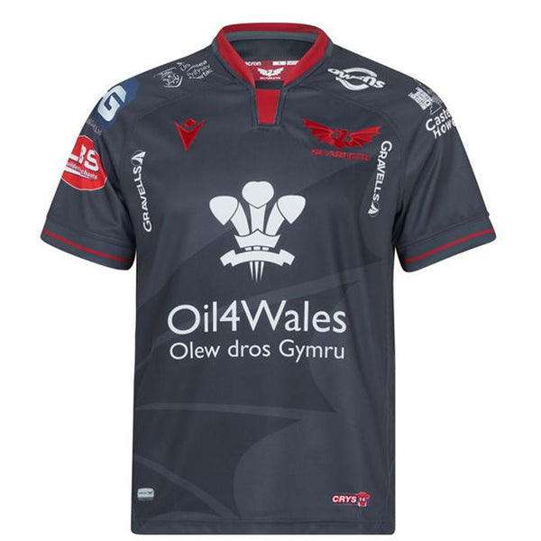 Macron Scarlets Official 21/22 Kids Away Rugby Shirt Grey