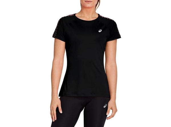 Rugby Heaven Asics wmns stripe s/s T-Shirt Black/diva pink - www.rugby-heaven.co.uk