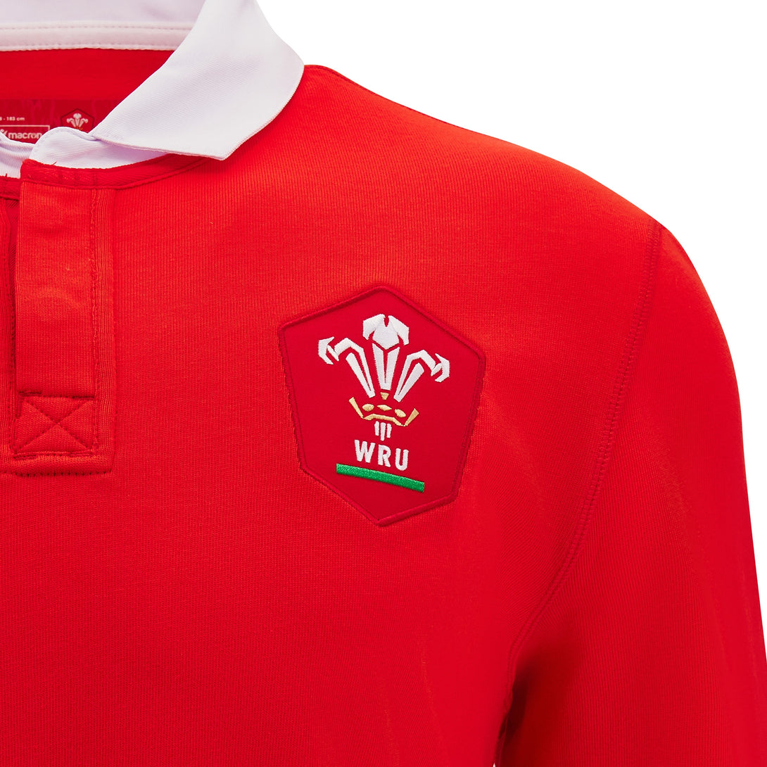 Macron Wales WRU 2024/25 Adults Long Sleeve Cotton Rugby Shirt