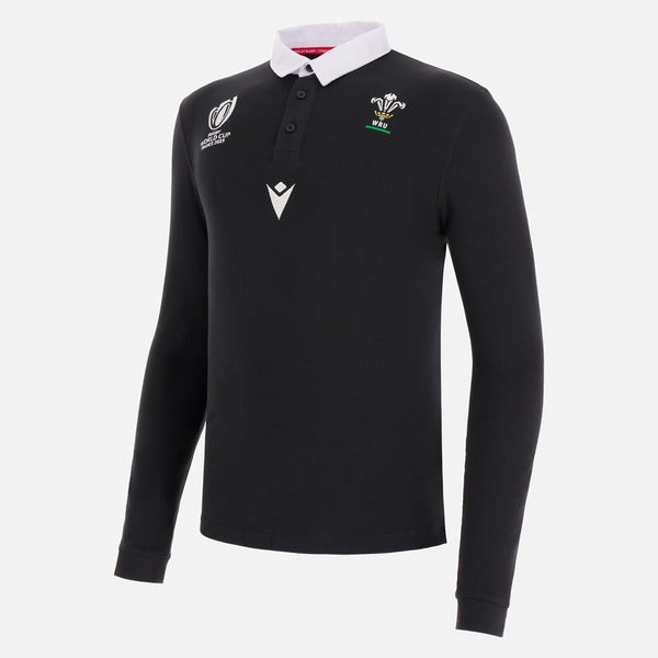 Macron WRU Wales RWC 2023 L/S Cotton Jersey Adults Black