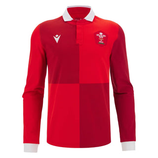 Macron Wales WRU 2025/26 Mens LS Home Cotton Rugby Shirt