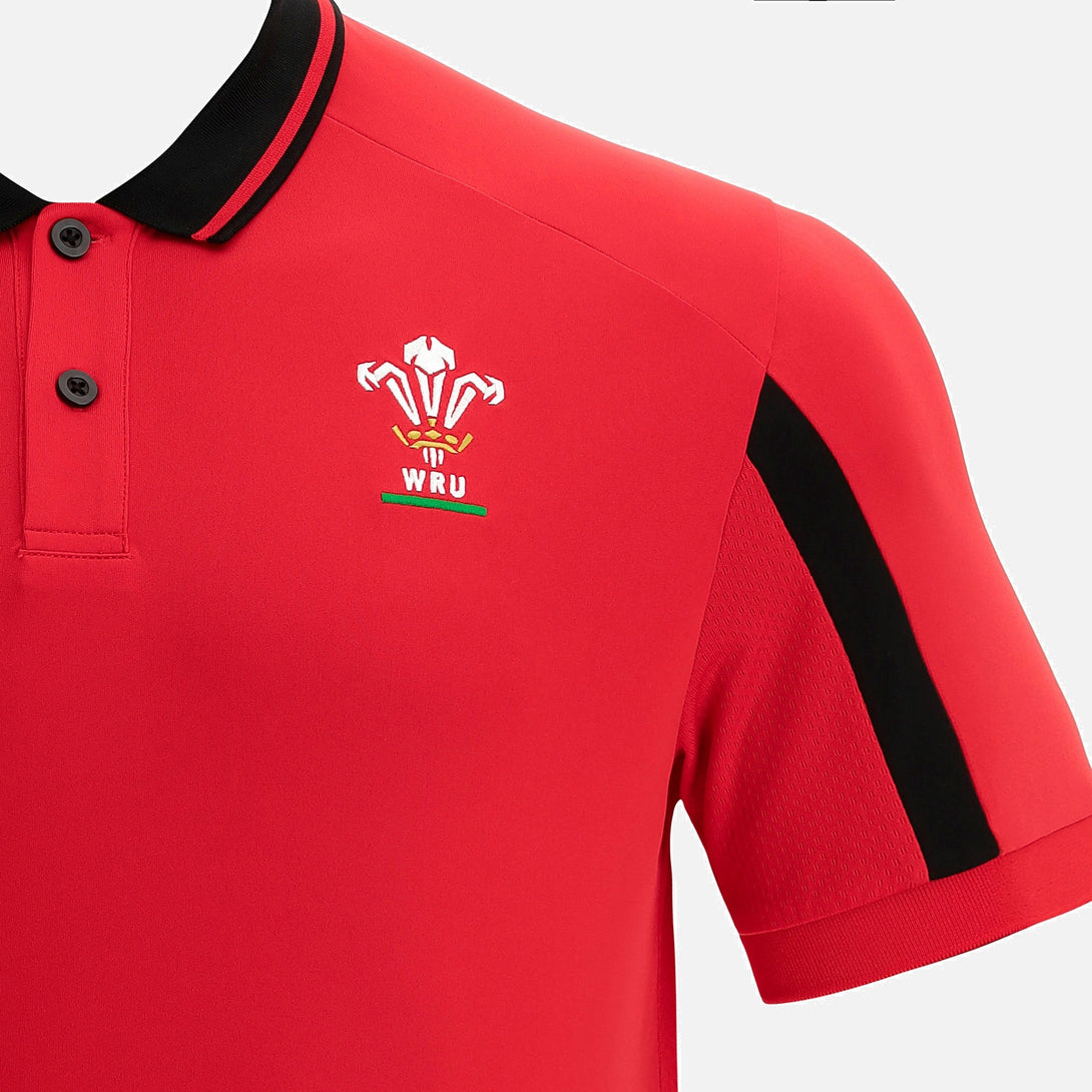 Macron Wales WRU 21 Travel Staff Tech Junior Rugby Polo