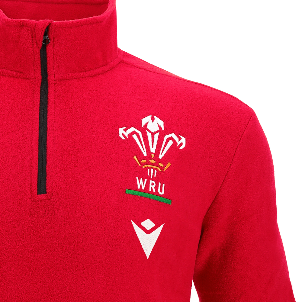 Macron Wales Adults WRU RWC 2023 Fleece 1/4 Zip Top