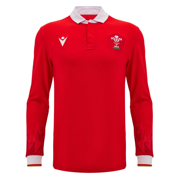 Macron Wales WRU 2024/25 Adults Long Sleeve Cotton Rugby Shirt